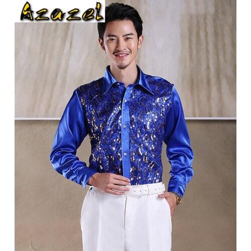 Azazel Free shipping 2020 New Arrivals Man dress shirt Men performances suit singer Slim Long sleeve shirts / S-XXL