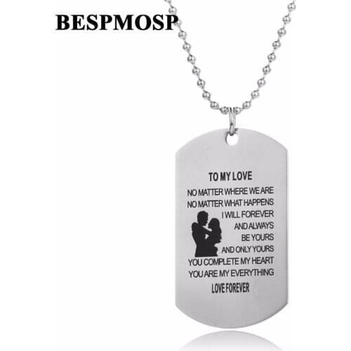 Bespmosp Romantic Forever Love Dog Tag Stainless Steel Pendant Necklace Wife Husband Lovers Couples Charm Jewelry Souvenir Gift