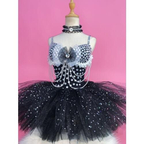 Sparkly crystal dress Black skirt bodysuit Sexy Female costume singer Nightclub dancing stage wear performance party show
