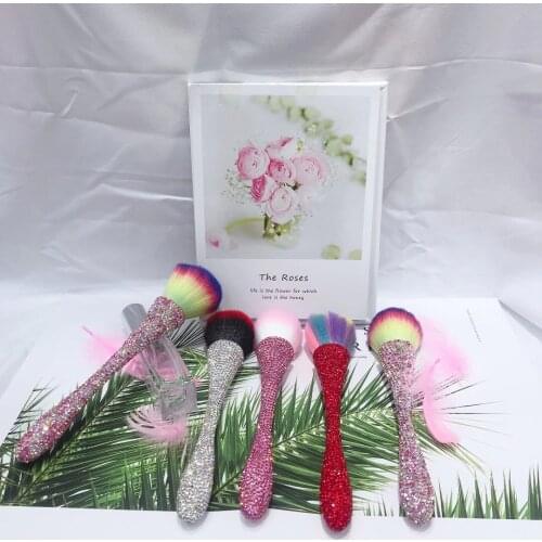 Bling Rhinestone Hair Brush Luxury Diamond Makeup Brushes Shiny Blush Brush Kawaii Makeup Brushes Portable Makeup Tools