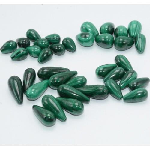 Natural Malachite Half Drilled Round Water Drop Beads 8x12mm / 8x16mm / 10x14mm / 10x15mm, 10 Beads per Lot