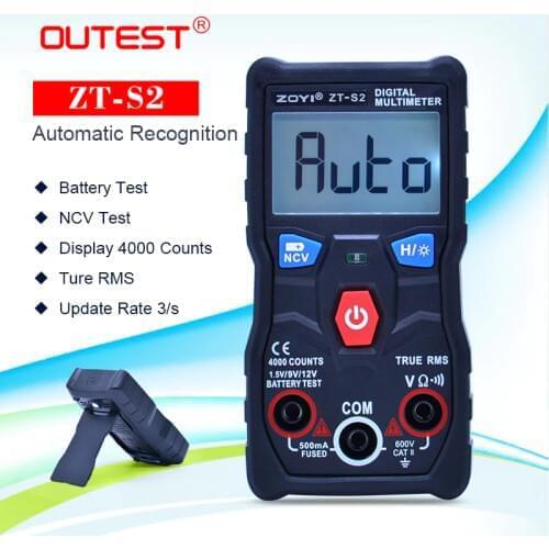 ZOYI ZT-S2 Digital Multimeter tester auto ranging true rms Multimetro AC DC 600V Voltmeter +battery/NCV test LCD backlight