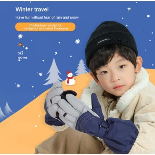 Childrens Skiing Gloves Windproof Waterproof Thickened Palm Anti Slip Built-In Waterproof Bag Warm Outdoor Gloves