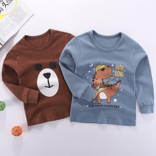 Kids Pajamas Tops Tees Long Sleeve T-shirt 100% Cotton Fashion Comfortable Boys Girls Homewear Casual Children Sleep Wear Autumn