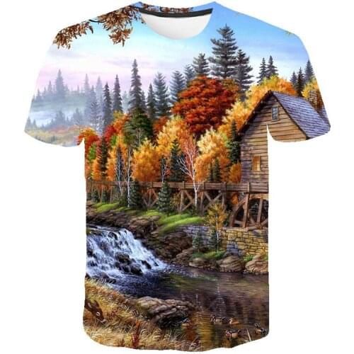 Women/men Landscape t Shirt Casual Scenery t Shirts Funny Valley Graphic 3D Printed Tee Summer Short Sleeve Lightning Tops 2020