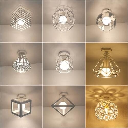 Retro Geometric Ceiling Light Modern Nordic Iron Cage Ceiling Lamp Decor For Living Room Bar White Loft E27 Home Lights Fixture
