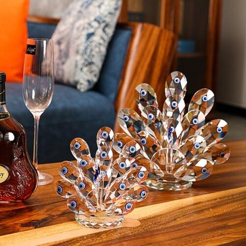 Crystal Peacock Desktop Decorations Blue-eyed Peacocks on The Screen Exquisite Crystal Crafts Decorations Home Decoration Crafts