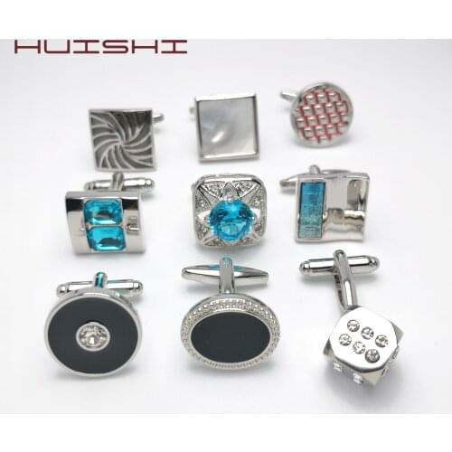 HUISHI Novelty Black Blue White Cufflinks Luxury For Mens Brand High Quality Crystal Silvery Cufflinks Shirt Handsome Jewelry