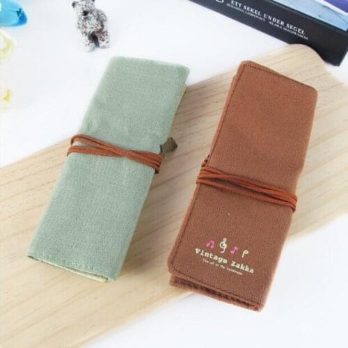 Korea Stationery Creative Retro Copper Buckle Linen Curling Pen Bag For School Portable Large Capacity Curtain Pencil Roll