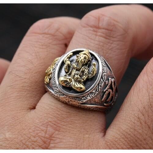 Factory Wholesale S925 Sterling Silver Ornaments Vintage Thai Silver Lotus Elephant Wide Edition Mens Personality Ring
