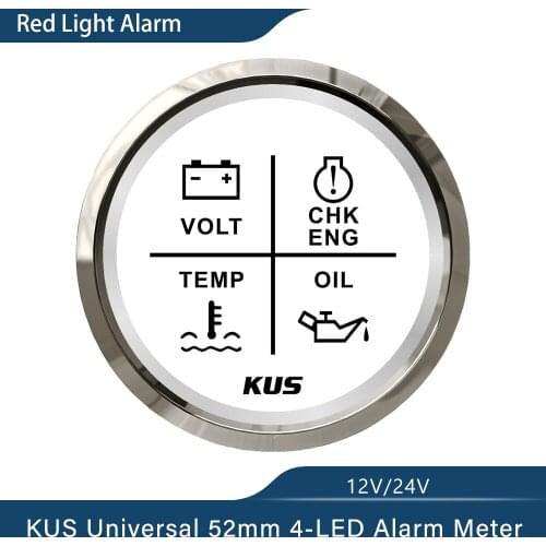 KUS Universal 4LED Engine Alarm Gauge Meter For Car Boat Waterproof 2"