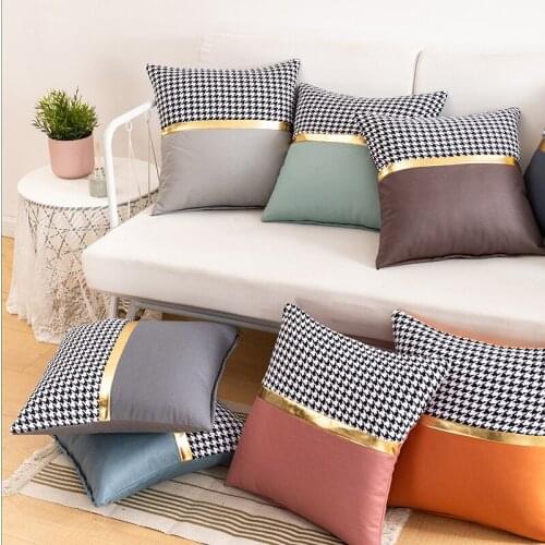 New Fashion Leatharie Cushion Covers Decorative Sofa Pillow Coverpillow Case Pattern Design Houndstooth Patchwork Cushion Cover