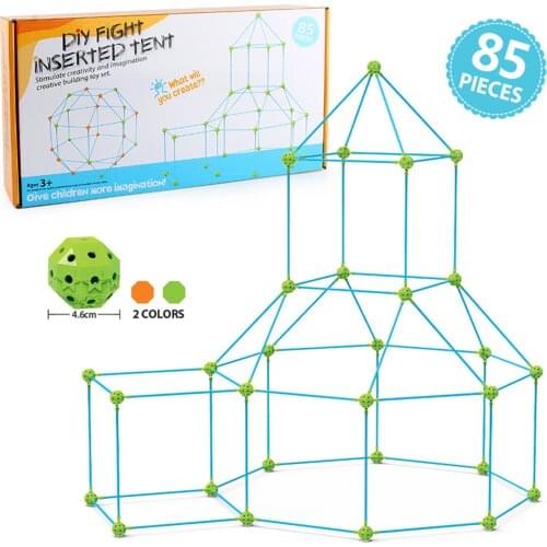 85PCS 3D DIY Kids Fort Building Kit Kids Construction Set Toy Tents Fortress Builder Castles Tunnels Play House Toys For Kids