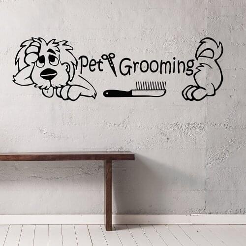 Dog Grooming Salon Wall Decal Vinyl Pet Grooming Dog Comb Scissors Wall Sticker for Pet Shop Pet Grooming Decor Art Mural X423