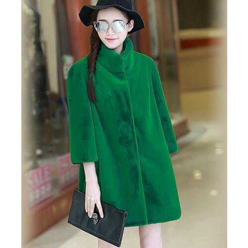 Nerazzurri Winter 2019 Faux Fur Coat Women Stand Collar Streetwear Green Fluffy Thicken Plus Size Furry Fake Fur Jacket 5xl 6xl