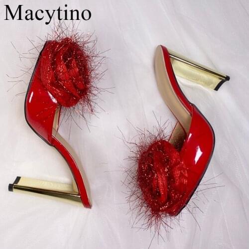 New Flowers Decorate High Heel Slippers Women Casual Comfort Summer Vacation Mules Shoes Women Outside Slipper 43