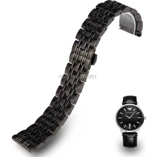 New Stainless Steel Solid Watchband Black Bracelet with Push-Button Hidden Buckle 16mm 18mm 20mm 22mm For AR1648/0398/1681/1674