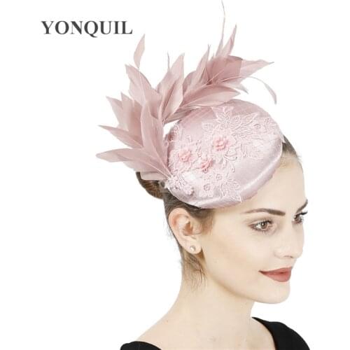 Charming Peach Cocktail Millinery Hats Flower Hair Clips Lace Wedding Party Bridal Veils Satin Fascinator Lady Dress Headband