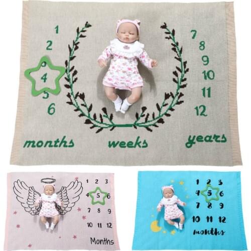 Lychee Knitting Milestone Blanket Week Monthly Year Growth Photography Prop Blanket Soft Blanket for Girl Boy