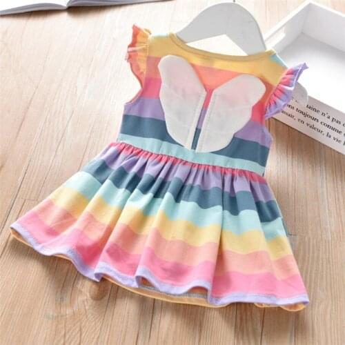 Rainbow Cute Baby Girls Dress Vest Angel Wing Lovely Infant Toddler Girls Clothes Summer Cotton Princess Dress