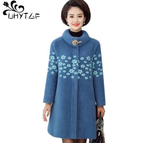 UHYTGF 5XL Plus size luxury cashmere elegant jacket woolen women coat Quality Mink Cashmere women Winter warm jacket women X719