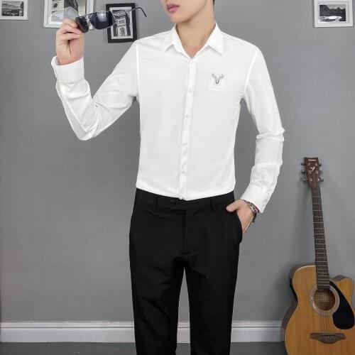 Hot Sale Autumn Winter Tuxedo Long Sleeve Shirts For Men Clothing Simple Business Formal Wear Slim Fit Casual Blouse Homme 3XL-M