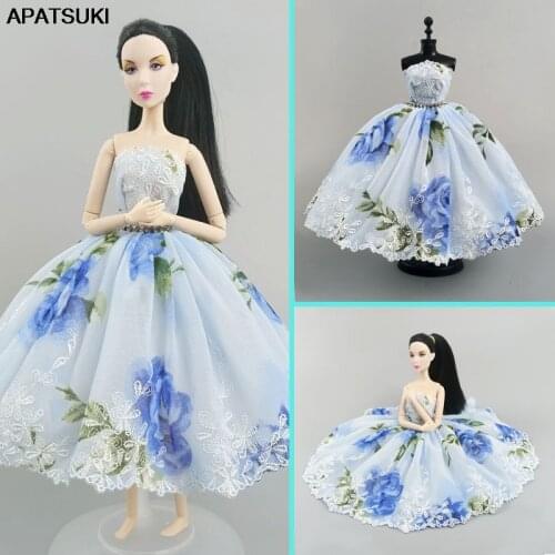 Blue Flower Ballet Tutu Dress For Barbie Doll Outfits Clothes 1/6 Dolls Accessories Rhinestone 3-layer Skirt Ball Party Gown Toy