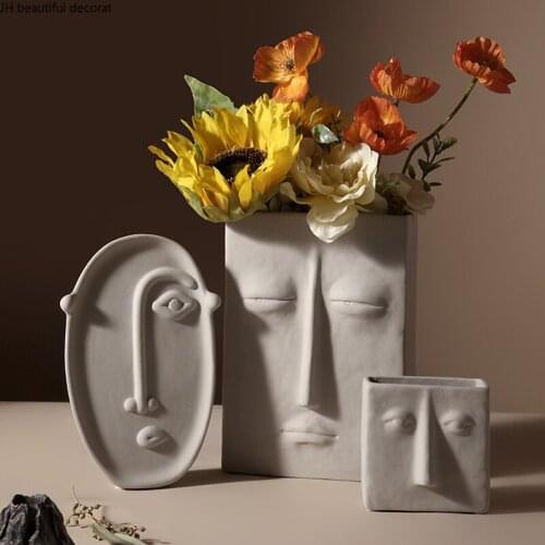 Modern Creative Ceramic Vase Simple Abstract Human Face Living Room Flower Arrangement Accessories Home Decoration Ornaments