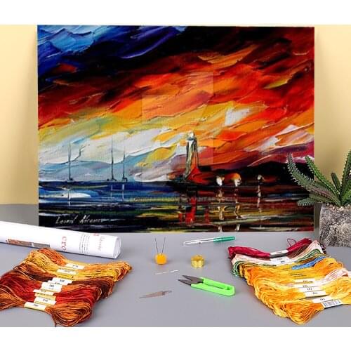 Old Lighthouse Printed Fabric 11CT Cross-Stitch Kit Embroidery DMC Threads Handicraft Needlework Knitting Handmade Counted