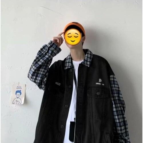 Spring Mens Jeans Slim Fit MENS Jacket Jeans Coat Ins Tide Brand Fake Two-Piece Splicing Students Denim Jacket Mens Overcoat