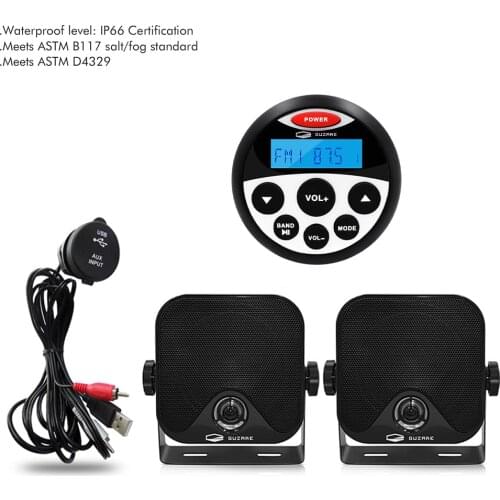 Waterproof Marine Stereo Audio Bluetooth Radio Receiver Car MP3 Player For ATV RV Yacht+4" Marine Speakers++Extension USB Cable