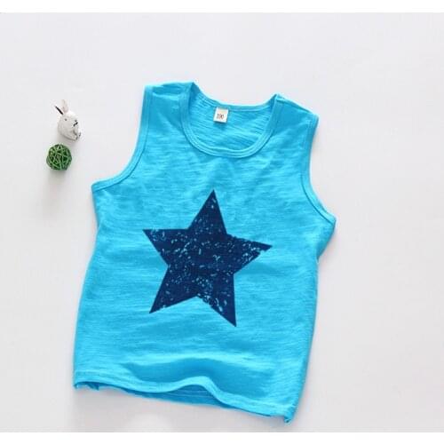 High quality Slub cotton summer Girls boys fashion t-shirts Soft Baby Casual Sleeveless Vest print star kids clothes