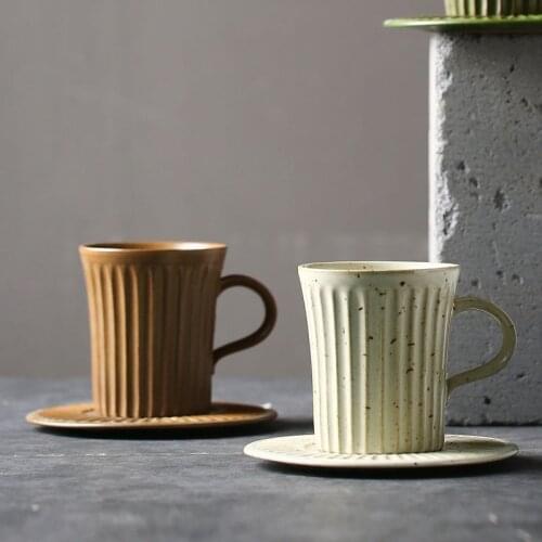 Japanese coffee mugs cup with saucer handmade stoneware household set simple cafe hotel hand punch latte cappuccino cup