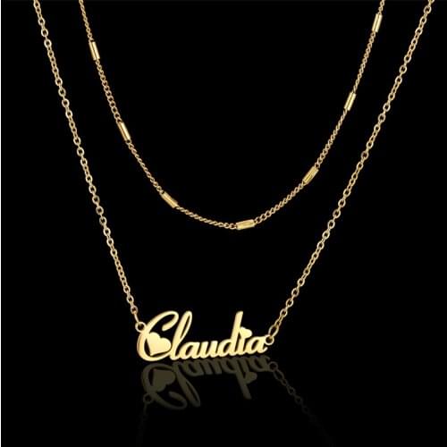 Gold Multiple Chain Custom Jewelry Personalized Name Pendant Necklace Handmade Cursive Nameplate Choker Women Bijoux BFF Gift