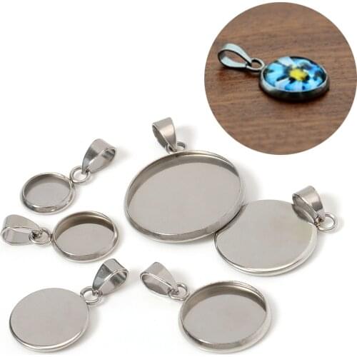 10pcs Stainless Steel Pendant Settings Clasps Cabochon 12mm 20mm Base Bezel Trays Blank Cabochons Cameo DIY Jewelry Findings