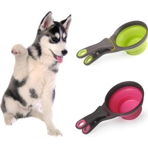 118/237/473ml Foldable Pet Cat Dog Feeding Food Scoop Clip Spoon Measuring Cup PP TPR Large Capacity Spoon With Handle Supplies