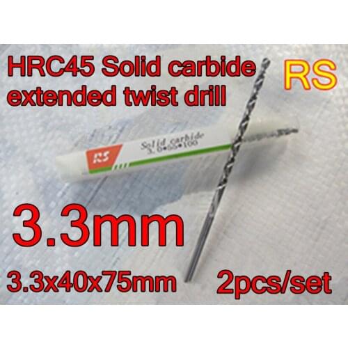 3.3*40*75mm 2pcs/set HRC45 High quality Solid carbide extended twist drill Free shipping