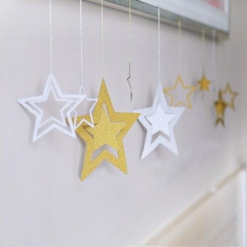 7pcsGlitter Gold Hollow Star set Pendant Christmas Decorations Tree Ornament Xmas Party Supplies Home New Year Birthday Wedding