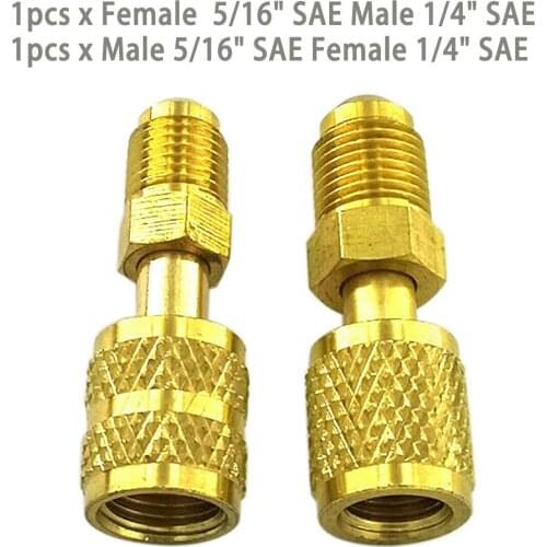 2x R410a AC Refrigerant Adapter 5/16\" 1/4\" SAE Male Female For Valve System Tool SAE External Thread 1/4" SAE
