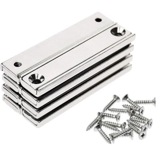 Promotion! 8PCS Strong Neodymium Bar Magnets Rectangular Pot Magnets Long Strip Magnet Countersunk Hole Magnets with Mounting Sc