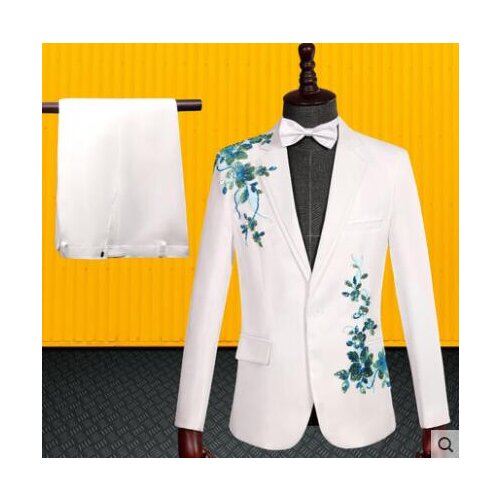 Blazer men groom suit set with pants mens Three-dimensional double-sided inlay suits sequins singer stage clothing formal dress