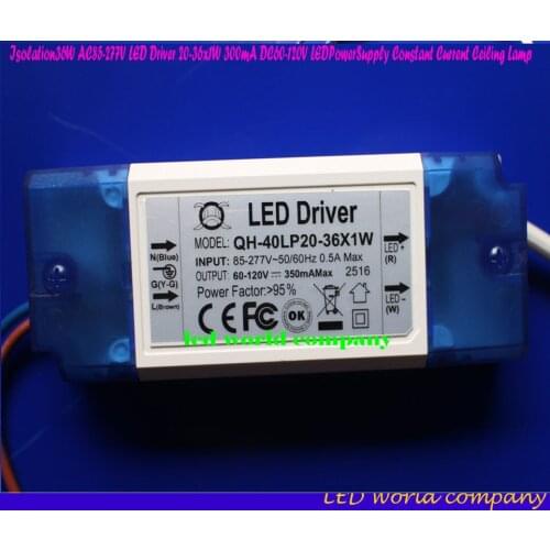 Free shipping Isolation36W AC85-277V LED Driver 20-36x1W 300mA DC60-120V LEDPowerSupply Constant Current Ceiling Lamp