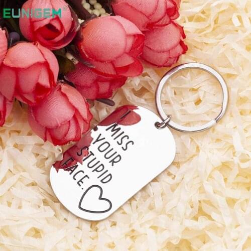 I Miss Your Stupid Face Lovers Keychain Couples Boyfriend Grilfriend Gift Husband Wife Friend Birthday Gift Quote Car Key Rings