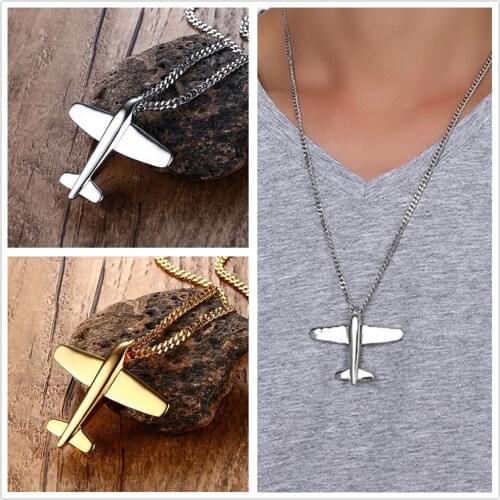 Fashion Stainless Steel New 3D Aircraft Airplane Punk Mens Boys Jewelry Pendant Necklace Cuban Curb Link Chain 24‘’ Hot Gift