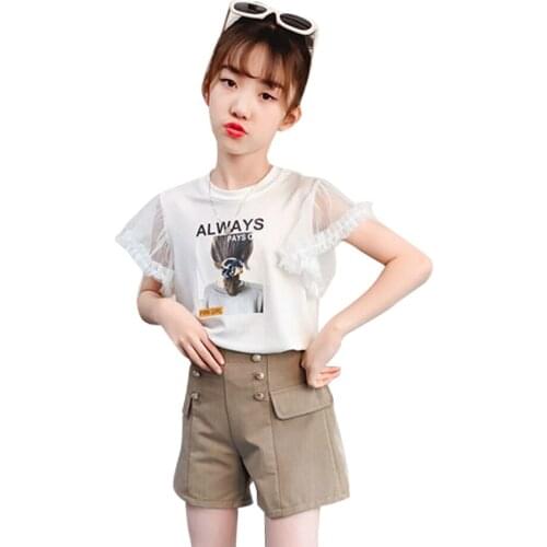 Children Clothes Floral Tshirt + Skirt Childrens Clothes For Girls Letter Girl Clothing Summer Tracksuit Kids 6 8 10 12 14