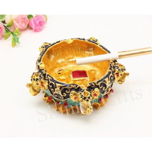 Handmade Pewter Enamel Ashtray with Elephant Design Trinket Box SCJ959