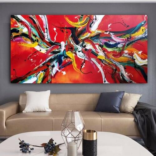 WANGART Large Size Poster Art Prints Red Abstract Oil Painting Canvas for Living Room Bedroom Wall Picture