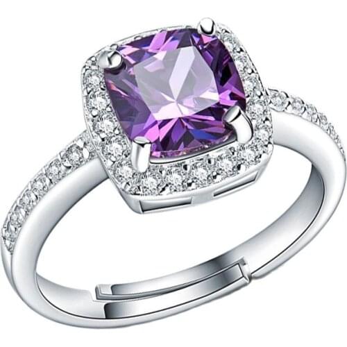 MADALENA SARARA One Carat Heart Shape AAAA Cubiz Zirconia Ring Sterling S925 Ring Square Shape Purple Stone Ring