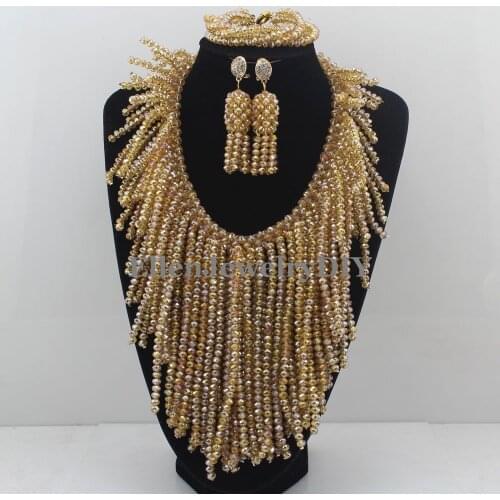 Handmade Chunky necklace Wedding Jewelry Sets Nigerian Full Beads Bib Statement Necklace Set W11369