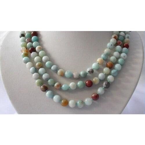 Beautiful Amazing 3rows 8mm round multicolor green AA necklace